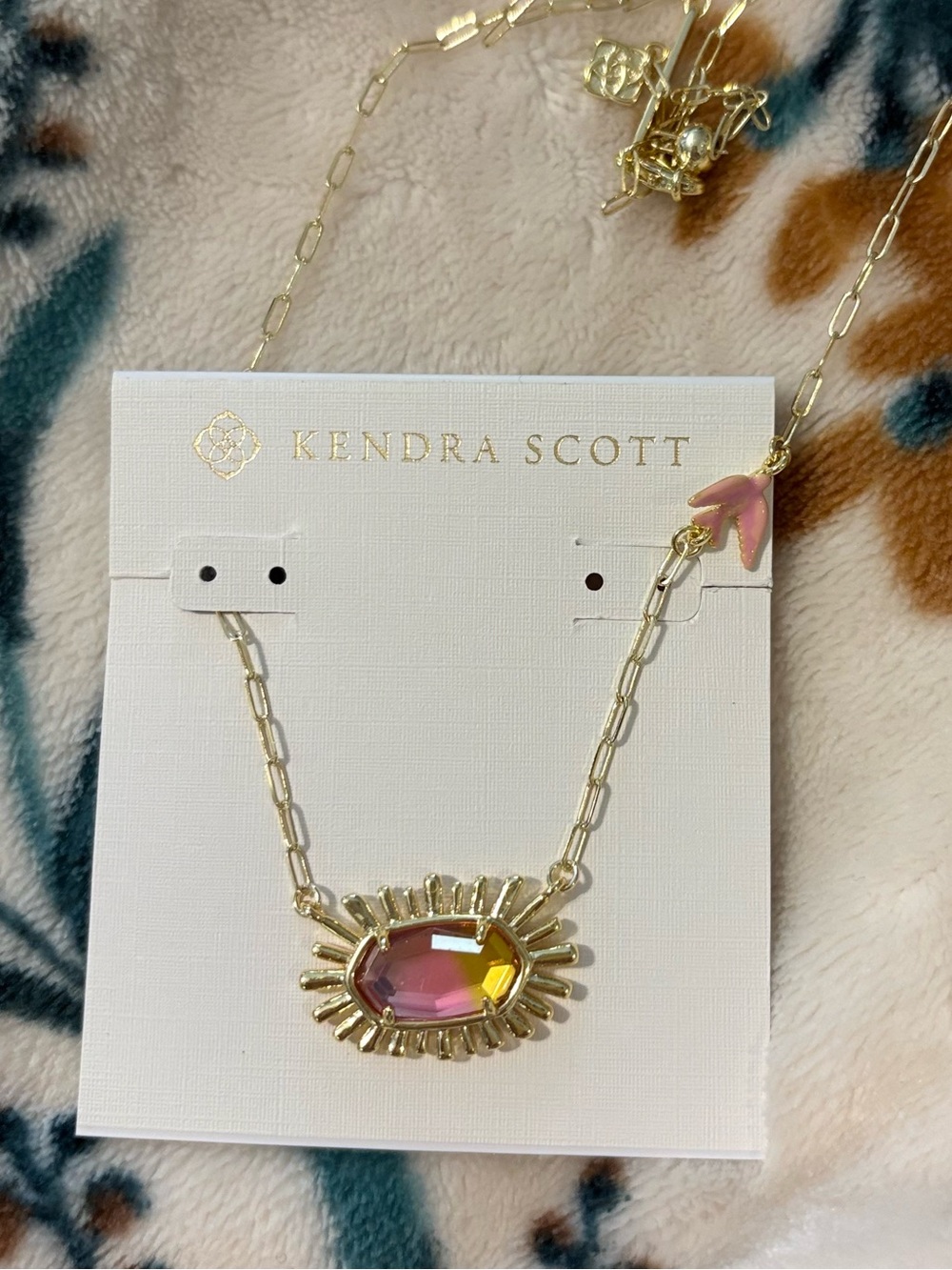 Kendra Scott Gold Necklace with Pink and Yellow Center Stone